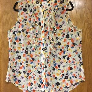 CAbi Women’s Tux Ruffle Sleeveless Button Down Blouse Top Shear Floral Size L